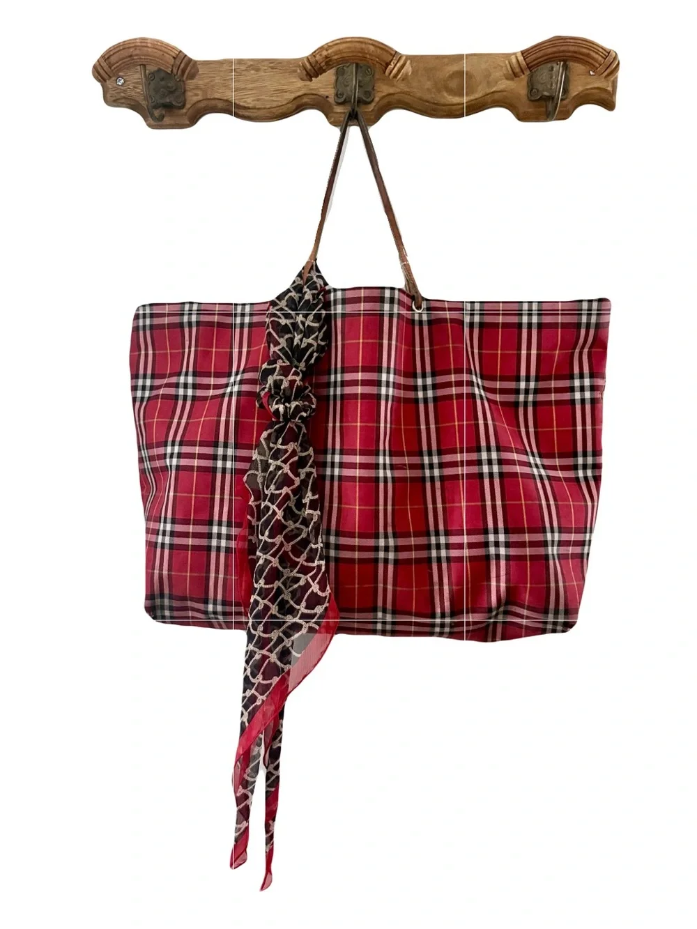Burberry Rope Check Silk Chiffon Skinny Scarf Twilly Red Black SS 2024 rare
